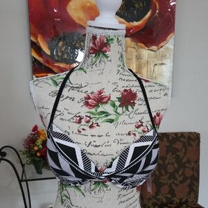 Black & White Geometric Halter Bikini Top